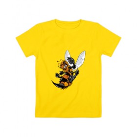 Детская футболка хлопок с принтом Злая оса в Белгороде, 100% хлопок | круглый вырез горловины, полуприлегающий силуэт, длина до линии бедер | арт | жалит | жало | злая | насекомое | оса | полосатая | пчела