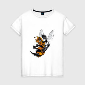 Женская футболка хлопок с принтом Злая оса в Белгороде, 100% хлопок | прямой крой, круглый вырез горловины, длина до линии бедер, слегка спущенное плечо | арт | жалит | жало | злая | насекомое | оса | полосатая | пчела