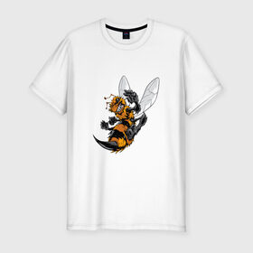 Мужская футболка премиум с принтом Злая оса в Белгороде, 92% хлопок, 8% лайкра | приталенный силуэт, круглый вырез ворота, длина до линии бедра, короткий рукав | Тематика изображения на принте: арт | жалит | жало | злая | насекомое | оса | полосатая | пчела