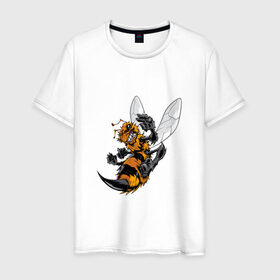 Мужская футболка хлопок с принтом Злая оса в Белгороде, 100% хлопок | прямой крой, круглый вырез горловины, длина до линии бедер, слегка спущенное плечо. | Тематика изображения на принте: арт | жалит | жало | злая | насекомое | оса | полосатая | пчела