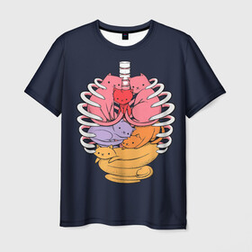 Мужская футболка 3D с принтом Внутри Меня Котики в Белгороде, 100% полиэфир | прямой крой, круглый вырез горловины, длина до линии бедер | Тематика изображения на принте: анатомия | внутренности | кот | котейка | котенок | котэ | кошка | лапочка | милый | мимими