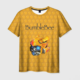 Мужская футболка 3D с принтом BumbleBee в Белгороде, 100% полиэфир | прямой крой, круглый вырез горловины, длина до линии бедер | 2019 | bumble bee | transformers | арт | бамблби | желтая | киборг | классная | мёд | надпись | прикольная | пчела | робот | соты | трансформеры | улей | фильм