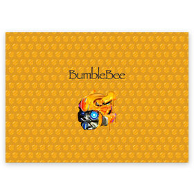 Поздравительная открытка с принтом BumbleBee в Белгороде, 100% бумага | плотность бумаги 280 г/м2, матовая, на обратной стороне линовка и место для марки
 | Тематика изображения на принте: 2019 | bumble bee | transformers | арт | бамблби | желтая | киборг | классная | мёд | надпись | прикольная | пчела | робот | соты | трансформеры | улей | фильм