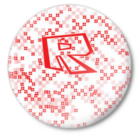 Значок с принтом Roblox в Белгороде,  металл | круглая форма, металлическая застежка в виде булавки | dynablocks | roblox | robux | белый | блоки | вселенная | герои | красный | кубики | роблокс | симулятор
