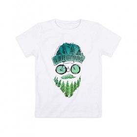 Детская футболка хлопок с принтом Mountain man в Белгороде, 100% хлопок | круглый вырез горловины, полуприлегающий силуэт, длина до линии бедер | борода | велосипед | горы | лес | лицо | очки | путешествия | турист | усы | шапка