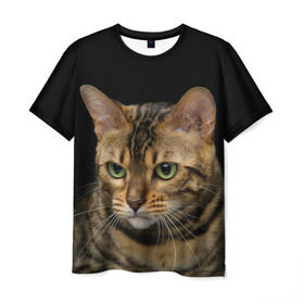 Мужская футболка 3D с принтом Бенгальский кот в Белгороде, 100% полиэфир | прямой крой, круглый вырез горловины, длина до линии бедер | Тематика изображения на принте: bengal cat | cat | бенгальская кошка | бенгальский | кот | котик | коты | кошки