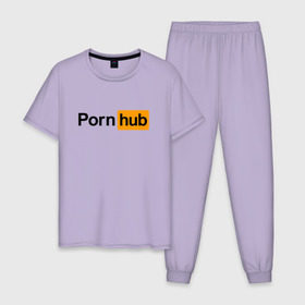 Мужская пижама хлопок с принтом PornHub в Белгороде, 100% хлопок | брюки и футболка прямого кроя, без карманов, на брюках мягкая резинка на поясе и по низу штанин
 | Тематика изображения на принте: brazzers | браззерс