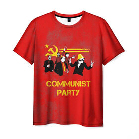 Мужская футболка 3D с принтом Communist party в Белгороде, 100% полиэфир | прямой крой, круглый вырез горловины, длина до линии бедер | Тематика изображения на принте: вечеринка | звезда | кастро | коммунизм | коммунист | коммунистическая | ленин | мао | маркс | молот | партия | рауль | серп | сталин | тусовка | ульянов | фидель | цзиньпин | цзэдун | энгельс