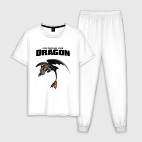 Мужская пижама хлопок с принтом Как приручить дракона в Белгороде, 100% хлопок | брюки и футболка прямого кроя, без карманов, на брюках мягкая резинка на поясе и по низу штанин
 | dragon | беззубик | викинги | дракон | мульт | мультфильм | фэнтези