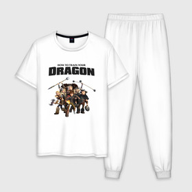 Мужская пижама хлопок с принтом Как приручить дракона в Белгороде, 100% хлопок | брюки и футболка прямого кроя, без карманов, на брюках мягкая резинка на поясе и по низу штанин
 | dragon | беззубик | викинги | дракон | мульт | мультфильм | фэнтези