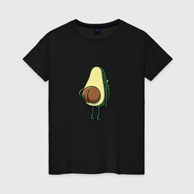 Женская футболка хлопок с принтом Авокадо в Белгороде, 100% хлопок | прямой крой, круглый вырез горловины, длина до линии бедер, слегка спущенное плечо | косточка | овощ | попка | фрукт