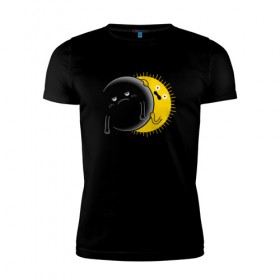 Мужская футболка премиум с принтом Солнечное Затмение в Белгороде, 92% хлопок, 8% лайкра | приталенный силуэт, круглый вырез ворота, длина до линии бедра, короткий рукав | звезды | космос | луна | планета | солнце