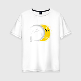 Женская футболка хлопок Oversize с принтом Солнечное Затмение в Белгороде, 100% хлопок | свободный крой, круглый ворот, спущенный рукав, длина до линии бедер
 | Тематика изображения на принте: звезды | космос | луна | планета | солнце