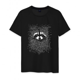 Мужская футболка хлопок с принтом Енот в Белгороде, 100% хлопок | прямой крой, круглый вырез горловины, длина до линии бедер, слегка спущенное плечо. | raccoon | полоскун