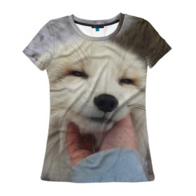 Женская футболка 3D с принтом Лисенок в Белгороде, 100% полиэфир ( синтетическое хлопкоподобное полотно) | прямой крой, круглый вырез горловины, длина до линии бедер | голова | животные | лиса | мордочка | пасть | природа | рыжая | улыбается | улыбка | язык