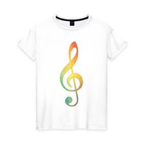 Женская футболка хлопок с принтом Скрипичный ключ, цветной. в Белгороде, 100% хлопок | прямой крой, круглый вырез горловины, длина до линии бедер, слегка спущенное плечо | ключ | музыкальний ключ | скрипка