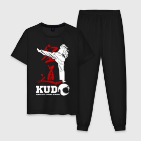 Мужская пижама хлопок с принтом Kudo в Белгороде, 100% хлопок | брюки и футболка прямого кроя, без карманов, на брюках мягкая резинка на поясе и по низу штанин
 | Тематика изображения на принте: борьба | единоборства | кудо | спорт