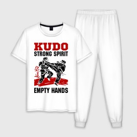 Мужская пижама хлопок с принтом Kudo в Белгороде, 100% хлопок | брюки и футболка прямого кроя, без карманов, на брюках мягкая резинка на поясе и по низу штанин
 | Тематика изображения на принте: борьба | единоборства | спорт