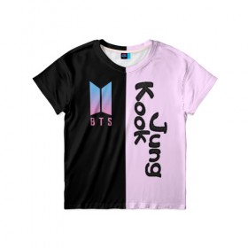 Детская футболка 3D с принтом BTS Jung Kook в Белгороде, 100% гипоаллергенный полиэфир | прямой крой, круглый вырез горловины, длина до линии бедер, чуть спущенное плечо, ткань немного тянется | bts | jung kook | бтс | группа | корейская | музыка | розовый | цветы | черный