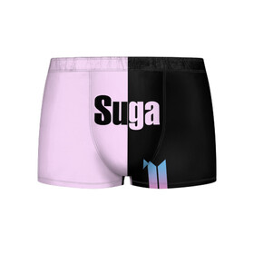 Мужские трусы 3D с принтом BTS Suga в Белгороде, 50% хлопок, 50% полиэстер | классическая посадка, на поясе мягкая тканевая резинка | bts | suga | бтс | группа | корейская | музыка | розовый | цветы | черный
