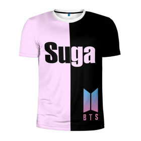 Мужская футболка 3D спортивная с принтом BTS Suga в Белгороде, 100% полиэстер с улучшенными характеристиками | приталенный силуэт, круглая горловина, широкие плечи, сужается к линии бедра | bts | suga | бтс | группа | корейская | музыка | розовый | цветы | черный