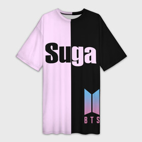 Платье-футболка 3D с принтом BTS Suga в Белгороде,  |  | bts | suga | бтс | группа | корейская | музыка | розовый | цветы | черный