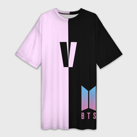 Платье-футболка 3D с принтом BTS V в Белгороде,  |  | bts | бтс | группа | корейская | музыка | розовый | цветы | черный