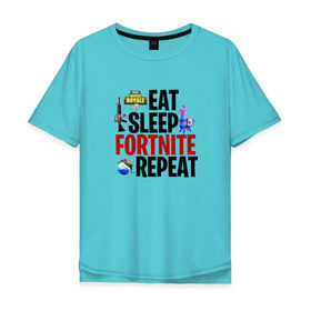 Мужская футболка хлопок Oversize с принтом Eat Sleep Fortnite Repeat в Белгороде, 100% хлопок | свободный крой, круглый ворот, “спинка” длиннее передней части | Тематика изображения на принте: 