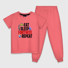 Детская пижама хлопок с принтом Eat Sleep Fortnite Repeat в Белгороде, 100% хлопок |  брюки и футболка прямого кроя, без карманов, на брюках мягкая резинка на поясе и по низу штанин
 | Тематика изображения на принте: 