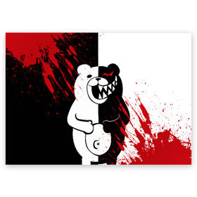Поздравительная открытка с принтом MONOKUMA в Белгороде, 100% бумага | плотность бумаги 280 г/м2, матовая, на обратной стороне линовка и место для марки
 | ahegao | anime | bear | blood | danganronpa | derector | despair | girls | happy | havoc | manga | monokuma | panda | red | robot | trigger | ultra | аниме | ахегао | директор | кровь | манга | медведь | монокума | панда | робот