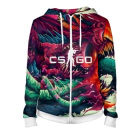 Женская толстовка 3D на молнии с принтом CS GO hyper beast skin в Белгороде, 100% полиэстер | длина до линии бедра, манжеты и пояс оформлены мягкой тканевой резинкой, двухслойный капюшон со шнурком для регулировки, спереди молния, по бокам два кармана | beast | counterstike | csgo | hyper | hyperbeast | m4a1s | steam | винтовка | контра | кс | ксго | шмотки