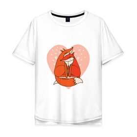 Мужская футболка хлопок Oversize с принтом Влюбленные лисички в Белгороде, 100% хлопок | свободный крой, круглый ворот, “спинка” длиннее передней части | 14 февраля | влюбленность | влюбленные | день влюбленных | день святого валентина | лис | лиса | лисички | лисы | любовь | милые | романтика | романтическая | рыжие | сердечки | сердце