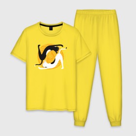 Мужская пижама хлопок с принтом Котики Йога в Белгороде, 100% хлопок | брюки и футболка прямого кроя, без карманов, на брюках мягкая резинка на поясе и по низу штанин
 | yoga | йога | клубок | кот | котики | коты | кошка