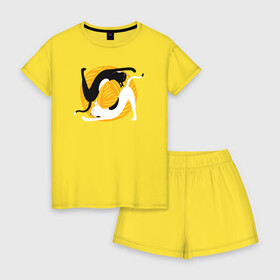 Женская пижама с шортиками хлопок с принтом Котики Йога в Белгороде, 100% хлопок | футболка прямого кроя, шорты свободные с широкой мягкой резинкой | yoga | йога | клубок | кот | котики | коты | кошка