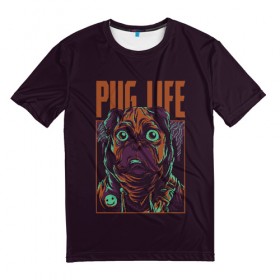 Мужская футболка 3D с принтом Pug Life в Белгороде, 100% полиэфир | прямой крой, круглый вырез горловины, длина до линии бедер | Тематика изображения на принте: 