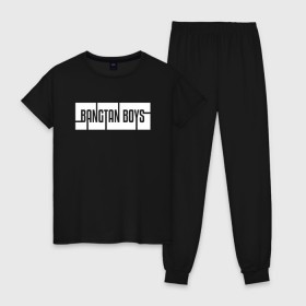 Женская пижама хлопок с принтом BANGTAN BOYS в Белгороде, 100% хлопок | брюки и футболка прямого кроя, без карманов, на брюках мягкая резинка на поясе и по низу штанин | bangtan boys | bt21 | bts | bts army | bts stickers | j hope | jimin | jin | jungkook | k pop | rap monster | rapmon | suga | v | бтс | корея | стикеры bts
