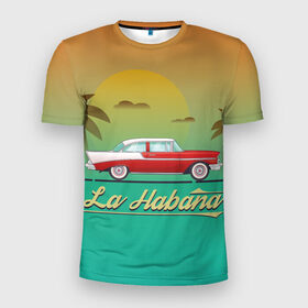 Мужская футболка 3D спортивная с принтом La Habana в Белгороде, 100% полиэстер с улучшенными характеристиками | приталенный силуэт, круглая горловина, широкие плечи, сужается к линии бедра | Тематика изображения на принте: american | car | cuba | habana | taxi | travel