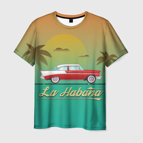 Мужская футболка 3D с принтом La Habana в Белгороде, 100% полиэфир | прямой крой, круглый вырез горловины, длина до линии бедер | Тематика изображения на принте: american | car | cuba | habana | taxi | travel