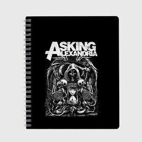 Тетрадь с принтом Asking Alexandria в Белгороде, 100% бумага | 48 листов, плотность листов — 60 г/м2, плотность картонной обложки — 250 г/м2. Листы скреплены сбоку удобной пружинной спиралью. Уголки страниц и обложки скругленные. Цвет линий — светло-серый
 | asking alexandria | аскинг александриа | группы | метал | музыка | рок | хэви метал | электроникор