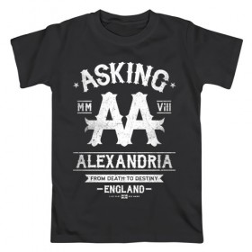 Мужская футболка хлопок с принтом Asking Alexandria в Белгороде, 100% хлопок | прямой крой, круглый вырез горловины, длина до линии бедер, слегка спущенное плечо. | Тематика изображения на принте: asking alexandria | аскинг александриа | группы | метал | музыка | рок | хэви метал | электроникор