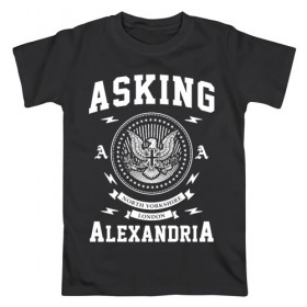 Мужская футболка хлопок с принтом Asking Alexandria в Белгороде, 100% хлопок | прямой крой, круглый вырез горловины, длина до линии бедер, слегка спущенное плечо. | asking alexandria | аскинг александриа | группы | метал | музыка | рок | хэви метал | электроникор