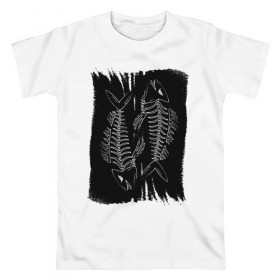 Мужская футболка хлопок с принтом Рыба Скелет в Белгороде, 100% хлопок | прямой крой, круглый вырез горловины, длина до линии бедер, слегка спущенное плечо. | Тематика изображения на принте: кости | рыба | рыбак | рыбалка | скелет