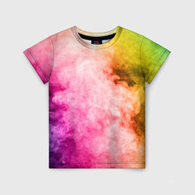 Детская футболка 3D с принтом Радужный дым в Белгороде, 100% гипоаллергенный полиэфир | прямой крой, круглый вырез горловины, длина до линии бедер, чуть спущенное плечо, ткань немного тянется | holi | праздник красок | радуга | радужный дым | холи | цвета радуги | яркий