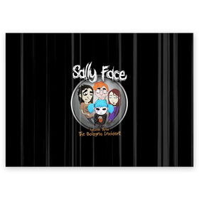 Поздравительная открытка с принтом Sally Face Episode Three в Белгороде, 100% бумага | плотность бумаги 280 г/м2, матовая, на обратной стороне линовка и место для марки
 | blue | face | fisher | game | games | gizmo | hair | larry | mask | sally | волосы | гизмо | голубые | игра | игры | ларри | маска | протез | сали | салли | синие | синий | триллер | ужасы | фейс | фишер | фэйс | хоррор