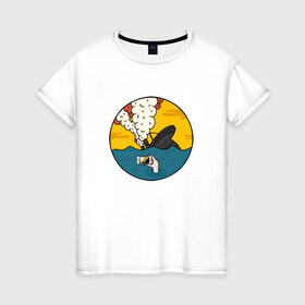 Женская футболка хлопок с принтом Social Catastrophe в Белгороде, 100% хлопок | прямой крой, круглый вырез горловины, длина до линии бедер, слегка спущенное плечо | айфон | инстаграм | катастрофа | общение | социальная сеть | социум | съемка | титаник | фото