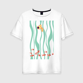 Женская футболка хлопок Oversize с принтом Золотая рыбка в Белгороде, 100% хлопок | свободный крой, круглый ворот, спущенный рукав, длина до линии бедер
 | золотая рыба | золотая рыбка | рыба | рыбка