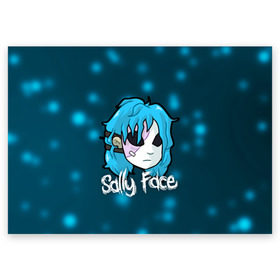 Поздравительная открытка с принтом Sally Face в Белгороде, 100% бумага | плотность бумаги 280 г/м2, матовая, на обратной стороне линовка и место для марки
 | blue | face | fisher | game | games | gizmo | hair | larry | mask | sally | волосы | гизмо | голубые | игра | игры | ларри | маска | протез | сали | салли | синие | синий | триллер | ужасы | фейс | фишер | фэйс | хоррор