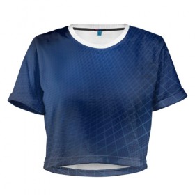 Женская футболка 3D укороченная с принтом Сеть в Белгороде, 100% полиэстер | круглая горловина, длина футболки до линии талии, рукава с отворотами | blue | net | web | квадраты | клетка | паутина | сетка | сеть | синий