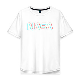 Мужская футболка хлопок Oversize с принтом NASA GLITCH в Белгороде, 100% хлопок | свободный крой, круглый ворот, “спинка” длиннее передней части | galaxy | nasa | space | space company | star | астрономия | галактика | звезды | космическая компания | космос | наса