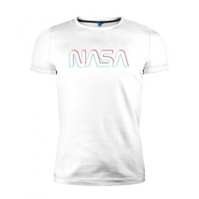 Мужская футболка премиум с принтом NASA GLITCH в Белгороде, 92% хлопок, 8% лайкра | приталенный силуэт, круглый вырез ворота, длина до линии бедра, короткий рукав | galaxy | nasa | space | space company | star | астрономия | галактика | звезды | космическая компания | космос | наса